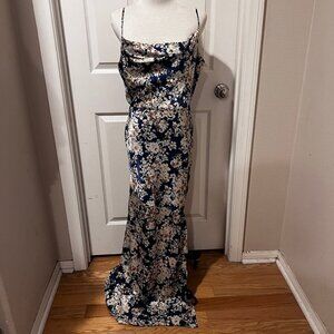 Sage Collective Floral Satiny Maxi Slip Dress In Blue Multi
